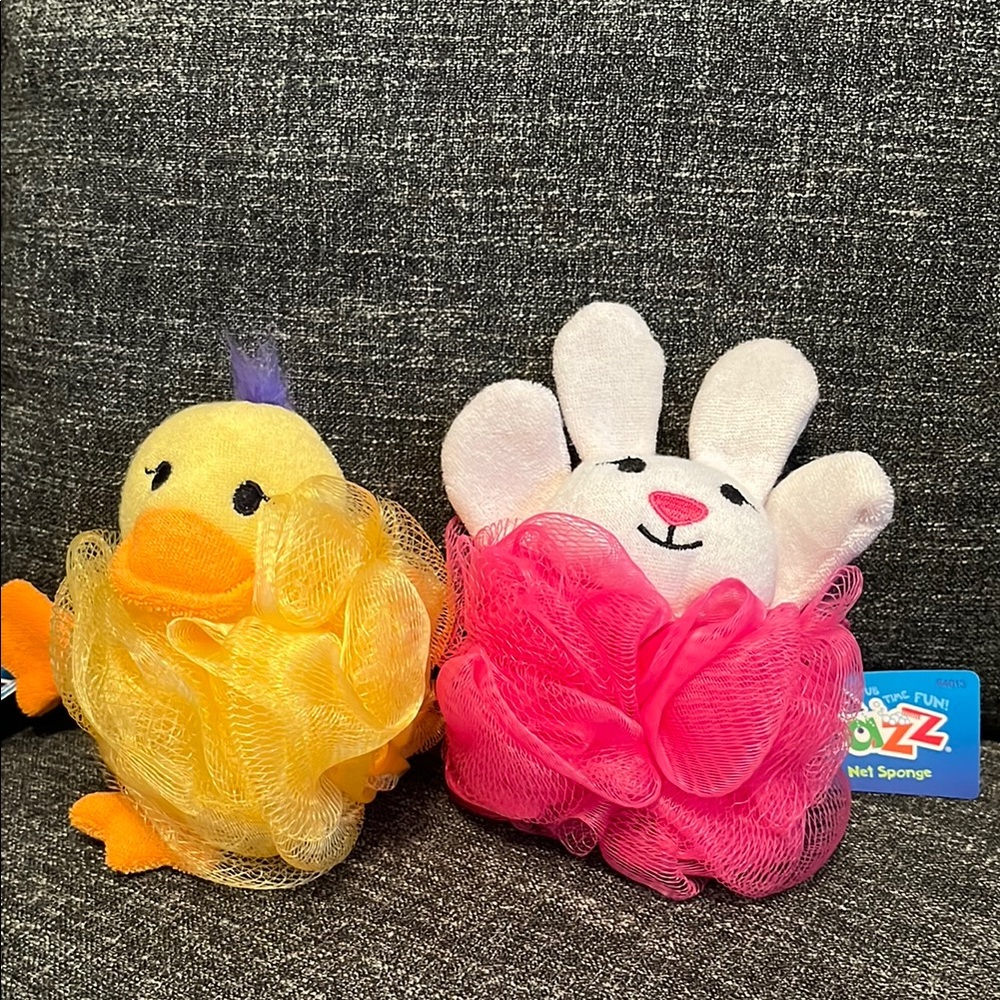 Yellow Duck and Pink Bunny Bath Sponges